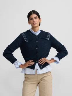 Cardigan cuello bobo contraste marino