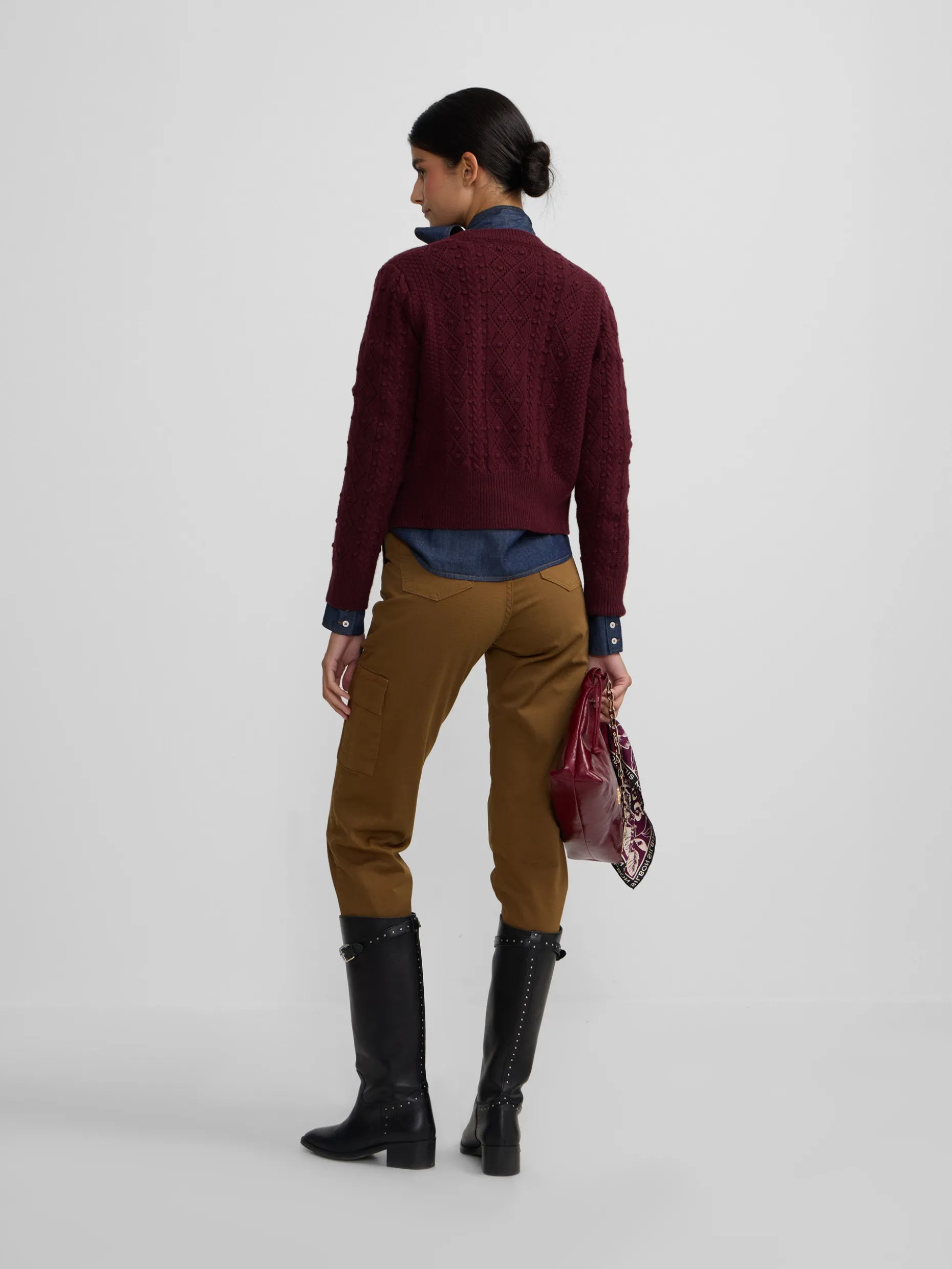 Cardigan punto ochos burdeos
