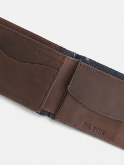 Cartera piel tejido etnico azul marino