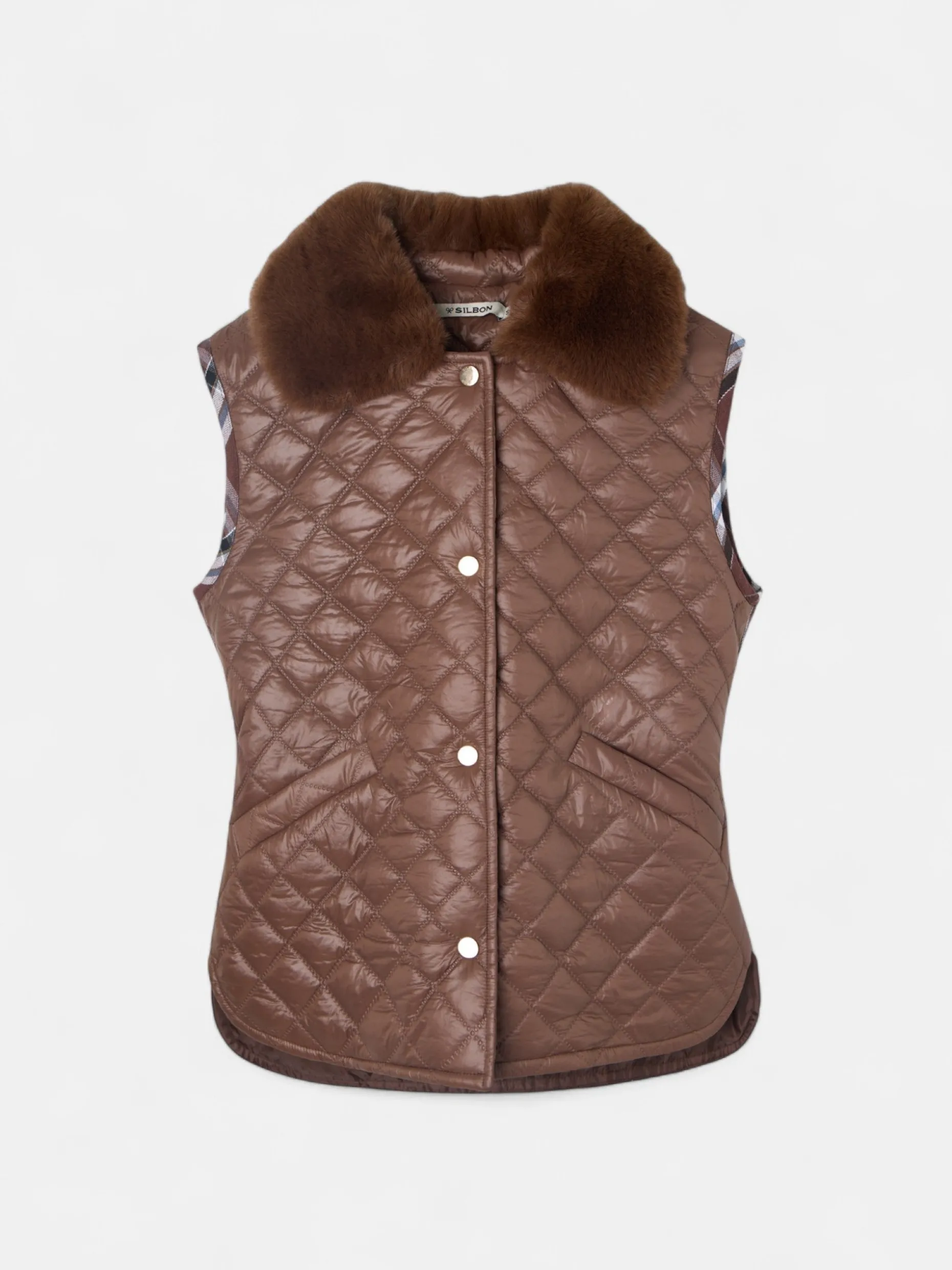 Chaleco acolchado tejido combinado marron
