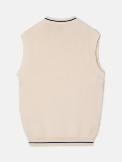 Chaleco Beltran Lozano punto cuello pico crema