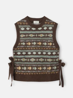 Chaleco punto lazada jacquard marron