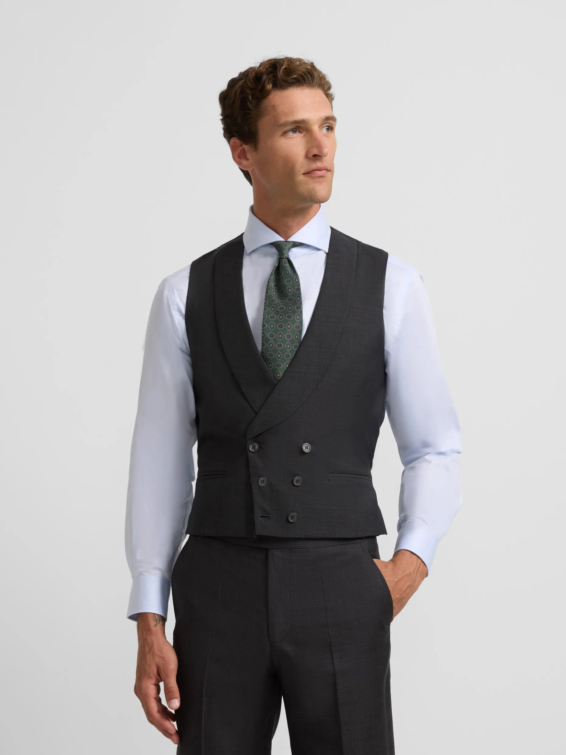 Chaleco vestir stretch cuello redondo gris