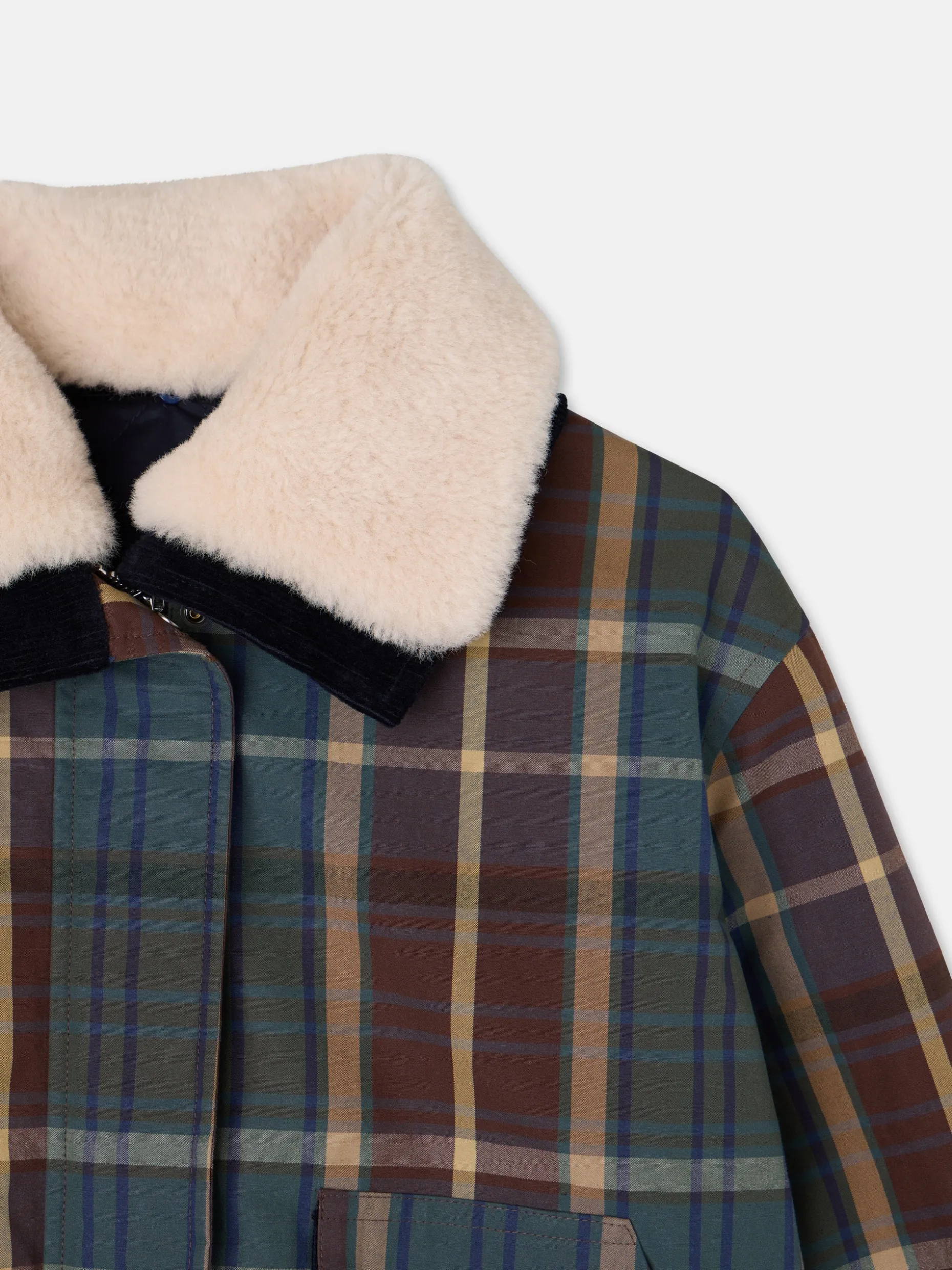 Chaqueta encerada borrego cuadros verdes