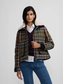 Chaqueta encerada borrego cuadros verdes