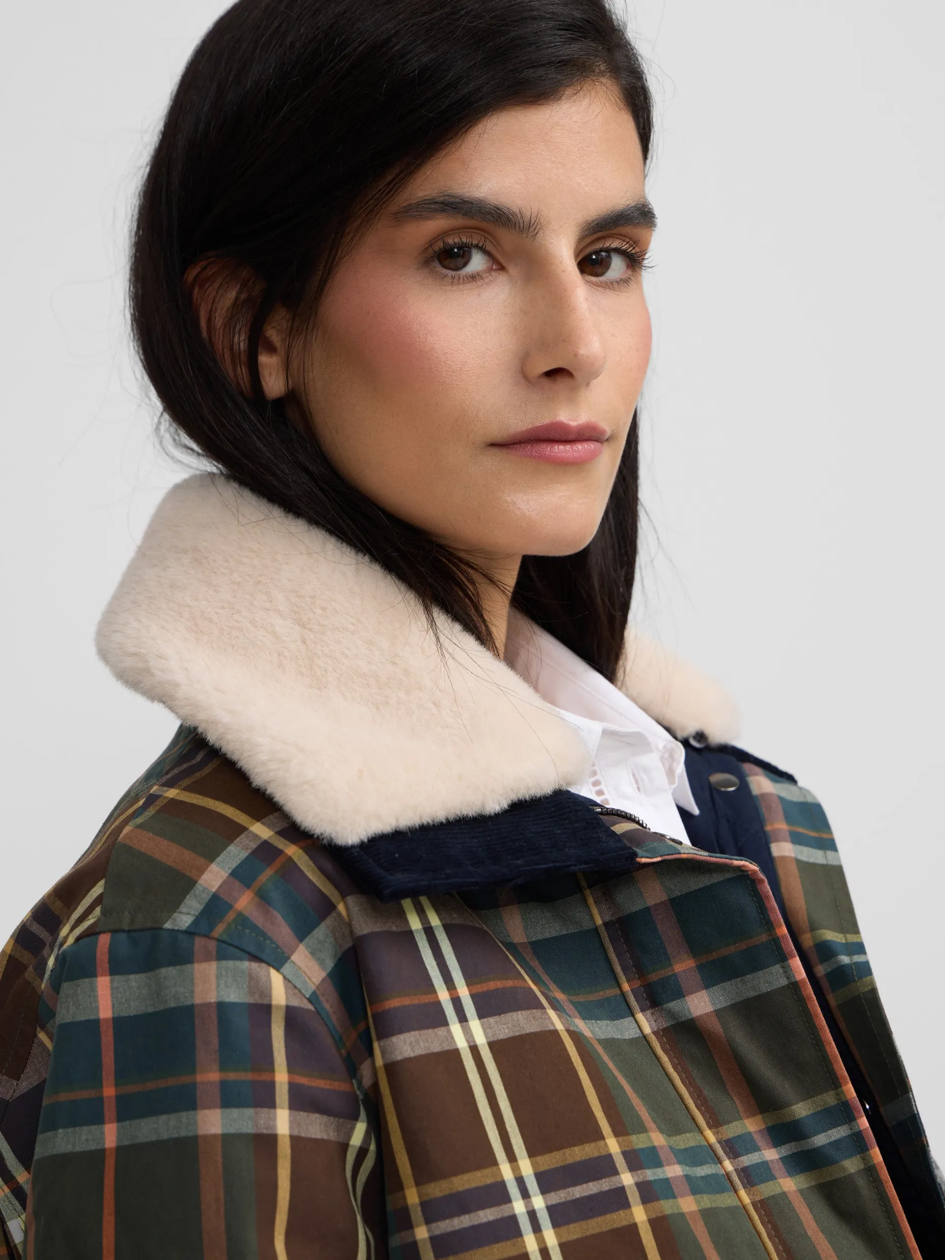 Chaqueta encerada borrego cuadros verdes