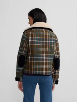 Chaqueta encerada borrego cuadros verdes