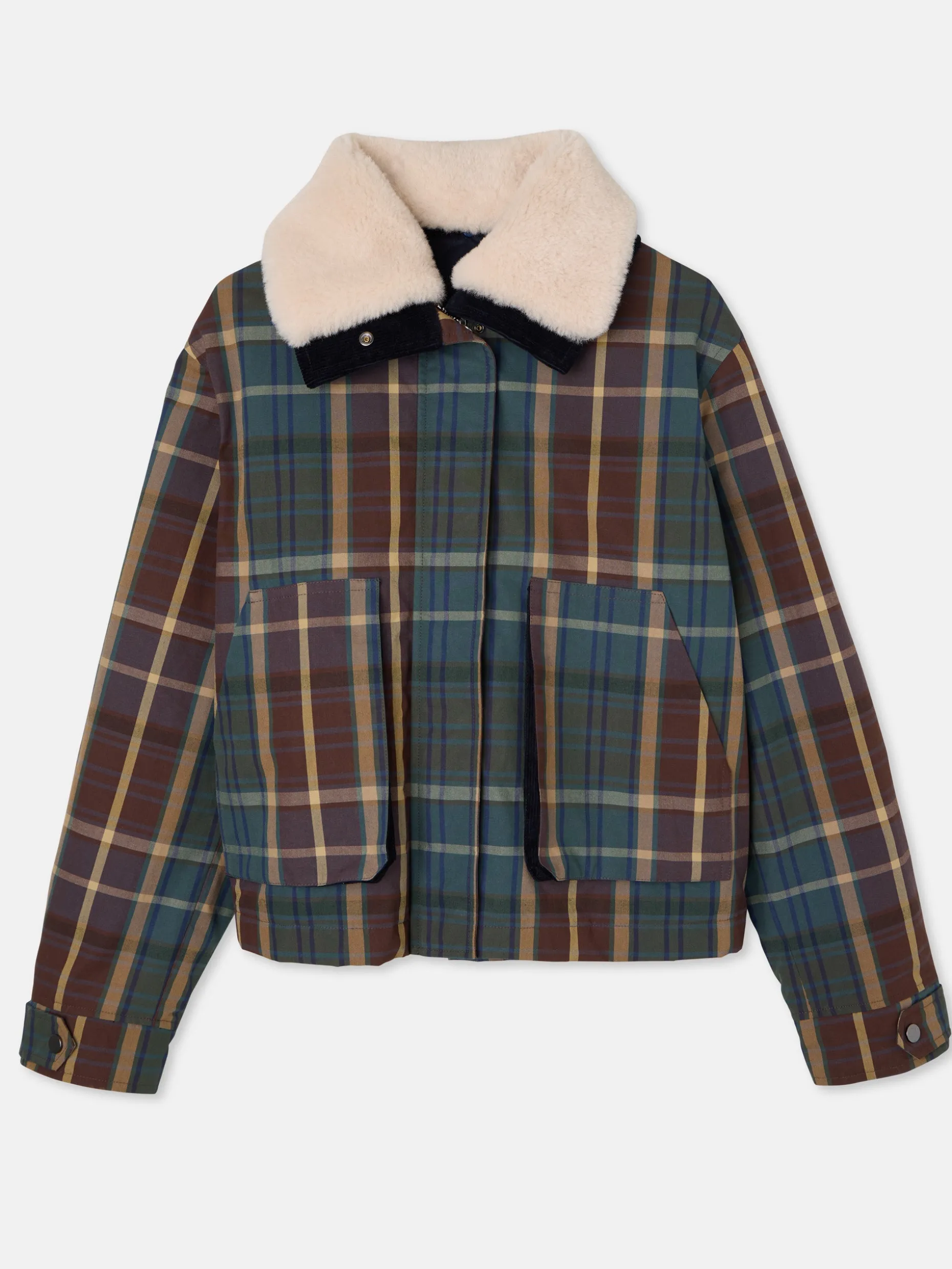 Chaqueta encerada borrego cuadros verdes