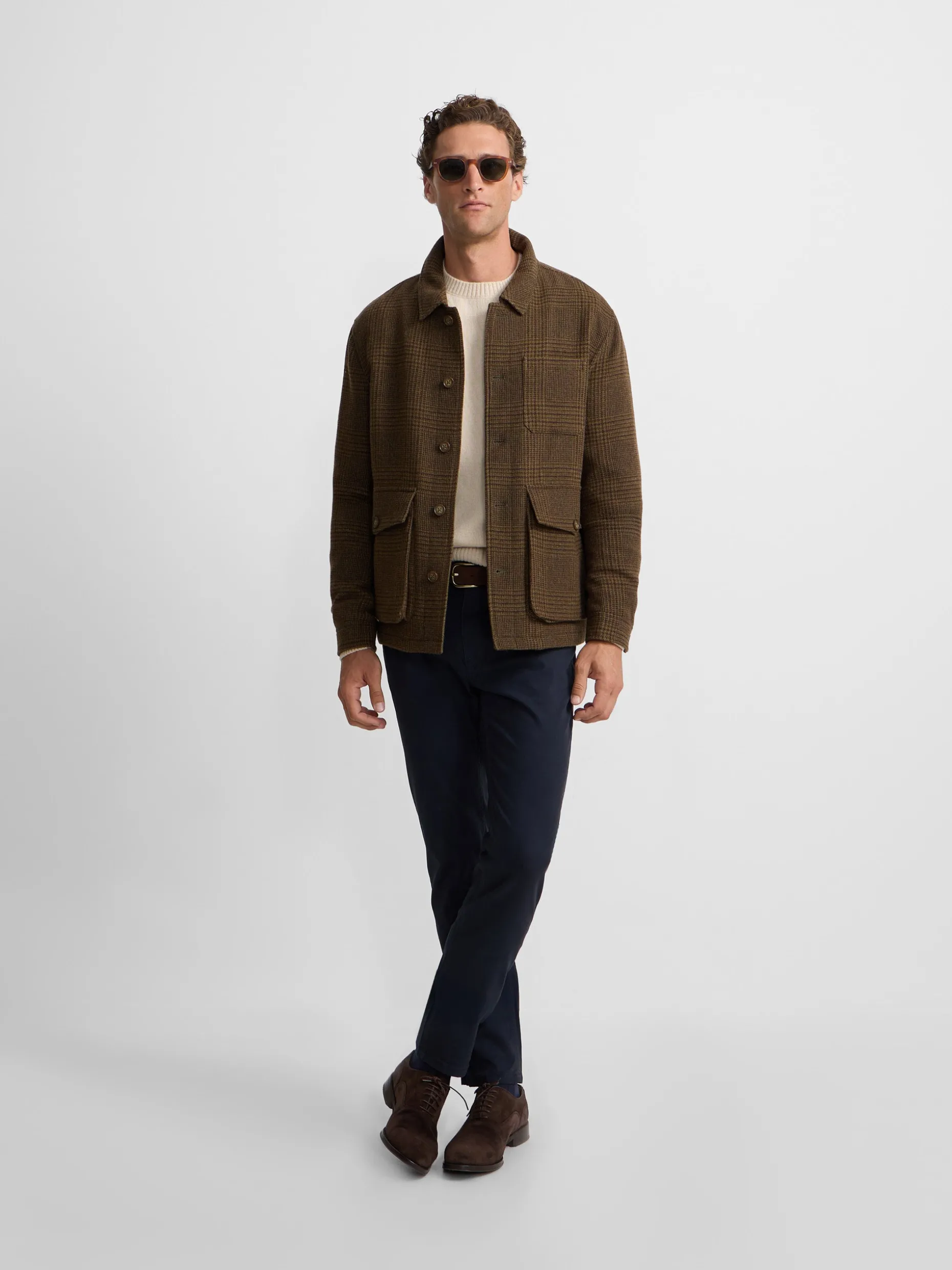Chaqueta principe de gales bolsillos marron