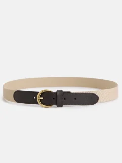 Cinturon piel lona beige
