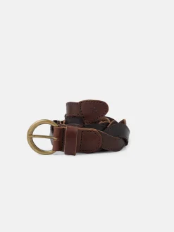 Cinturon trenzado piel bicolor marron