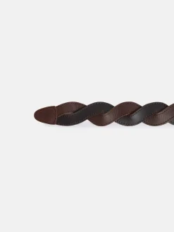Cinturon trenzado piel bicolor marron