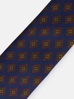 Corbata seda estampado azulejo azul marino