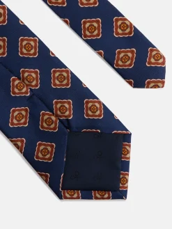 Corbata seda estampado azulejo azul
