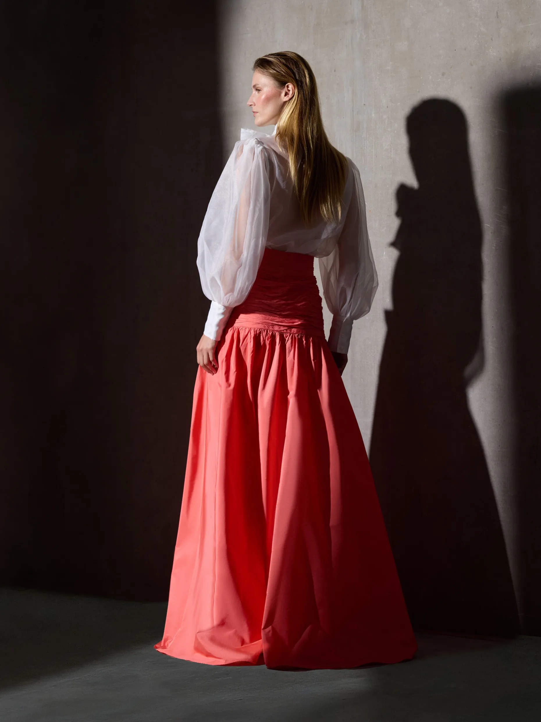 Falda CaprileXSilbon tafeta coral