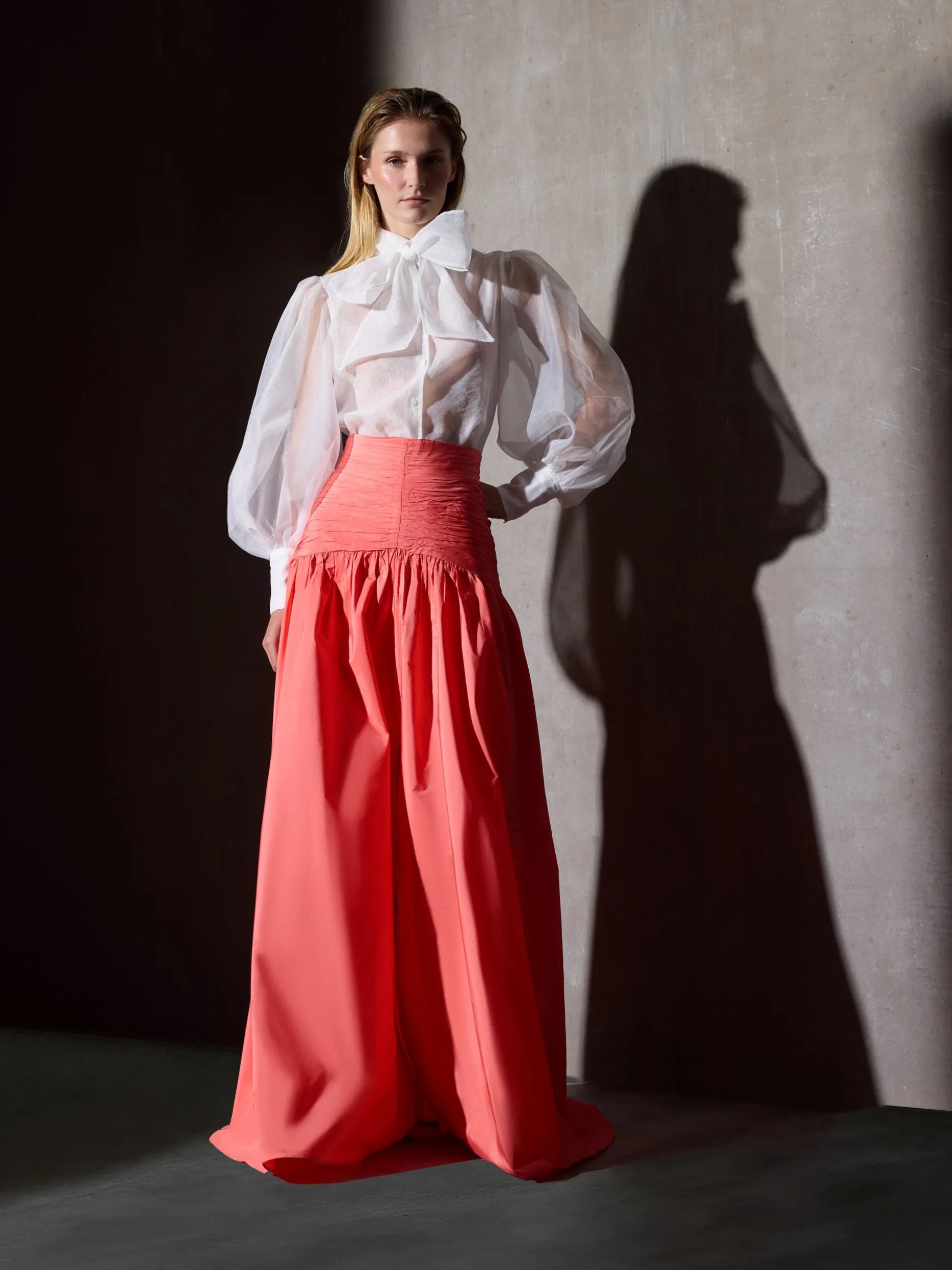 Falda CaprileXSilbon tafeta coral