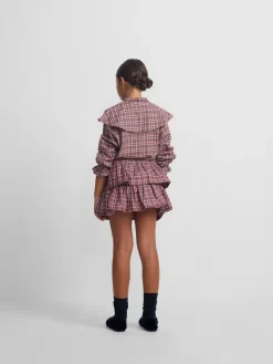 Falda girl volantes cuadros morados y rosas