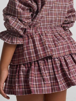 Falda girl volantes cuadros morados y rosas
