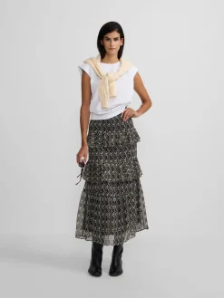 Falda larga volantes estampado negros