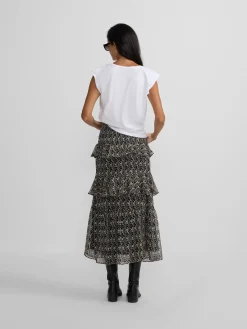 Falda larga volantes estampado negros