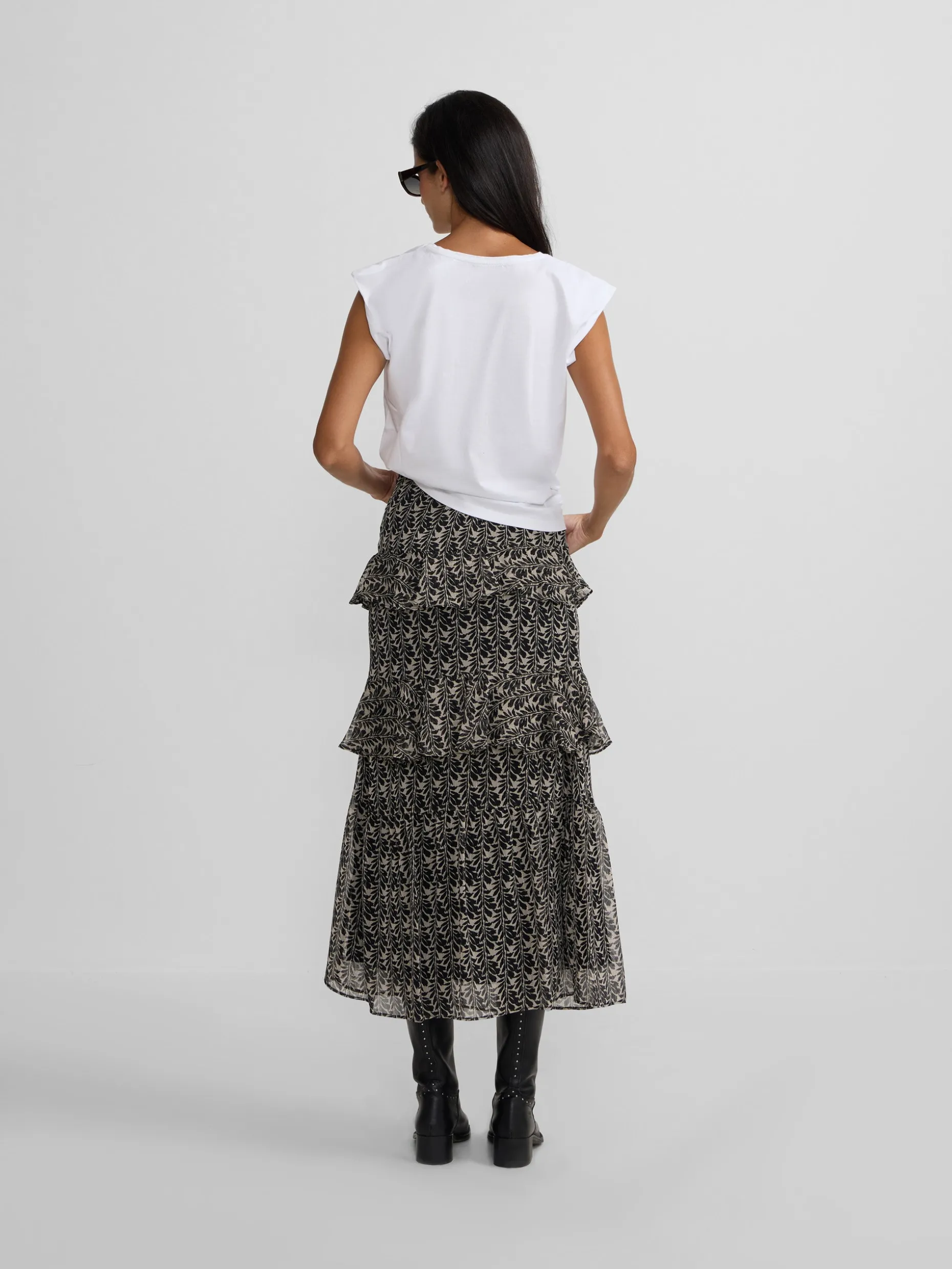 Falda larga volantes estampado negros