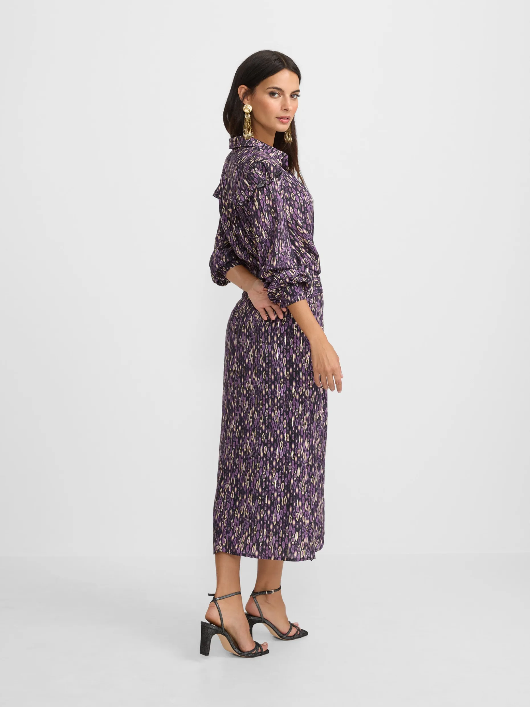 Falda midi abertura estampado ikat morados