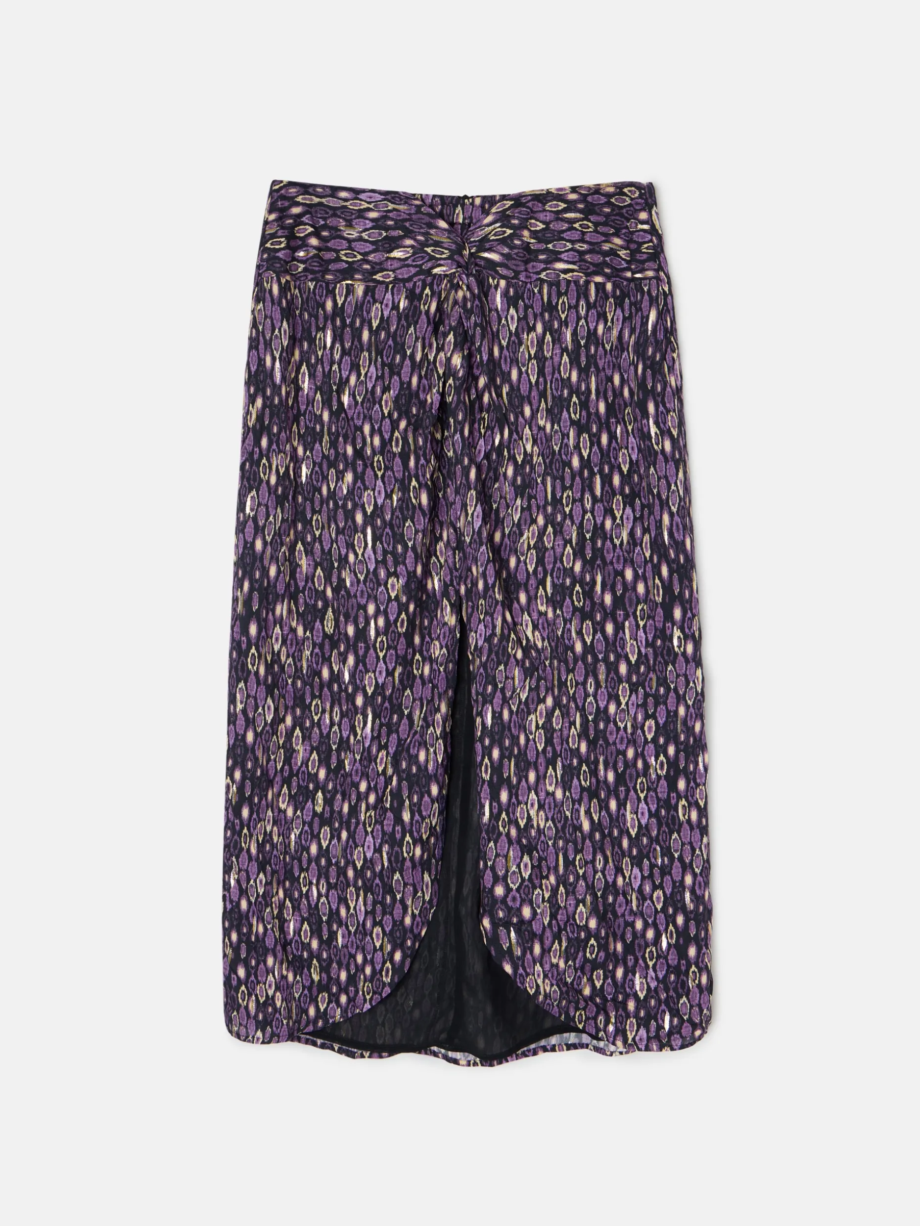 Falda midi abertura estampado ikat morados
