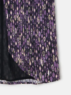 Falda midi abertura estampado ikat morados
