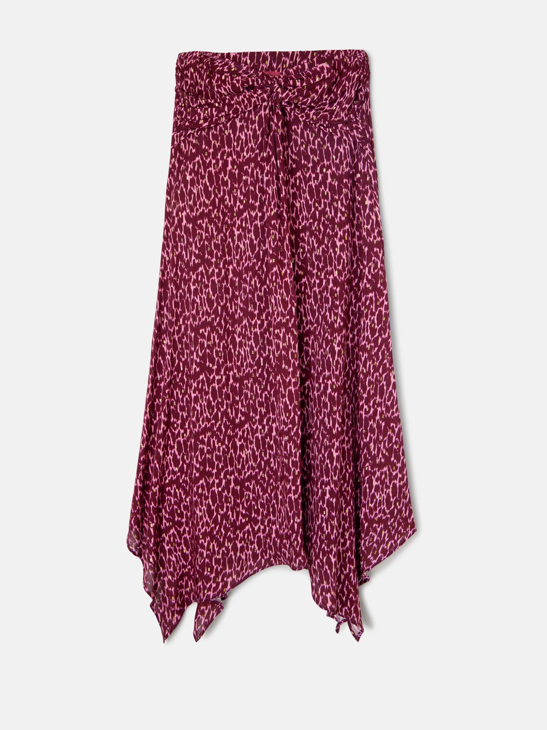 Falda midi asimetrica estampado lurex morados