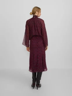 Falda midi estampado motivos burdeos