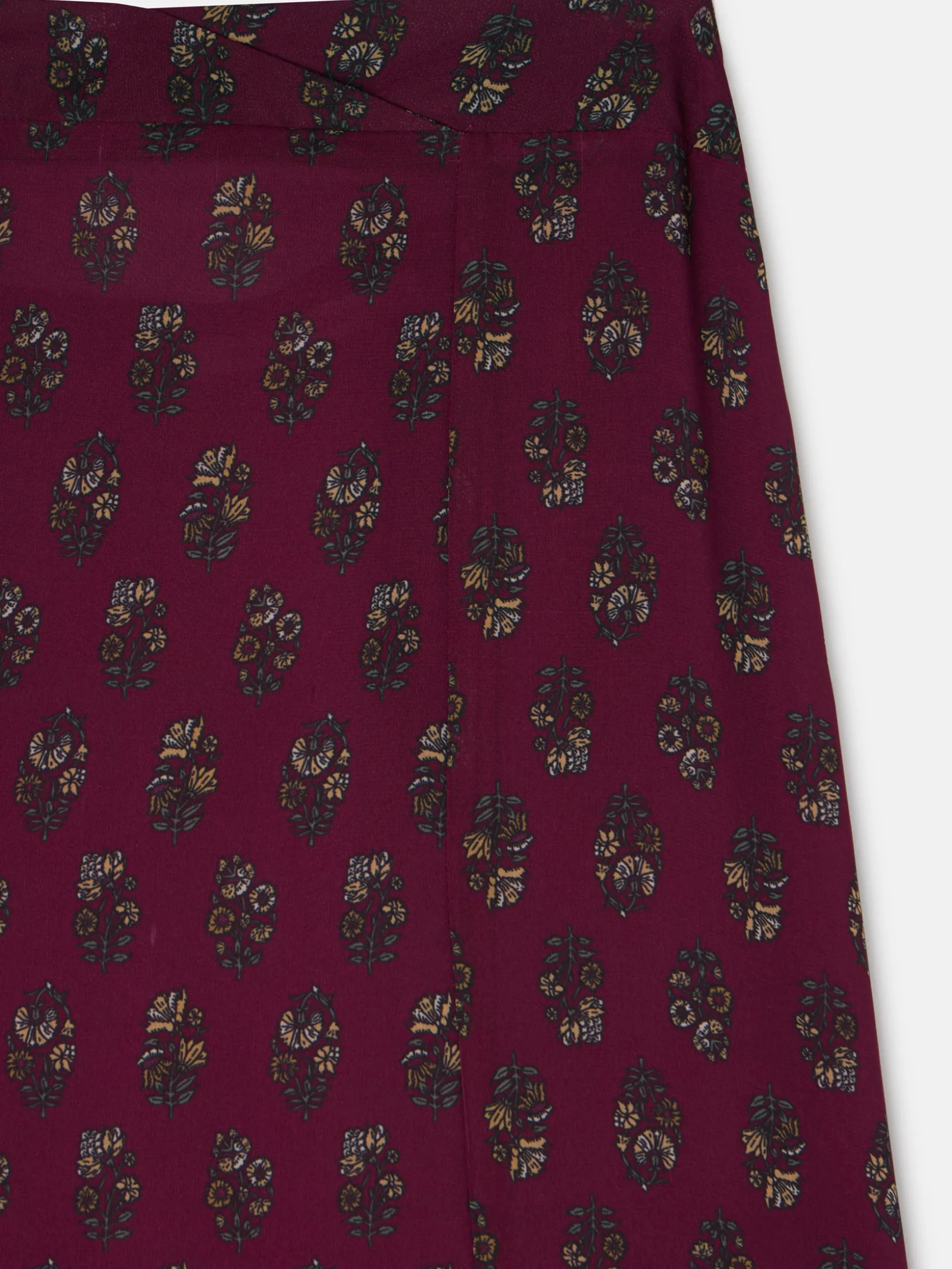 Falda midi estampado motivos burdeos