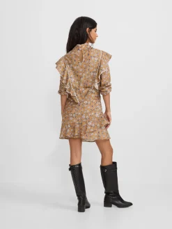 Falda mini estampado flores camel