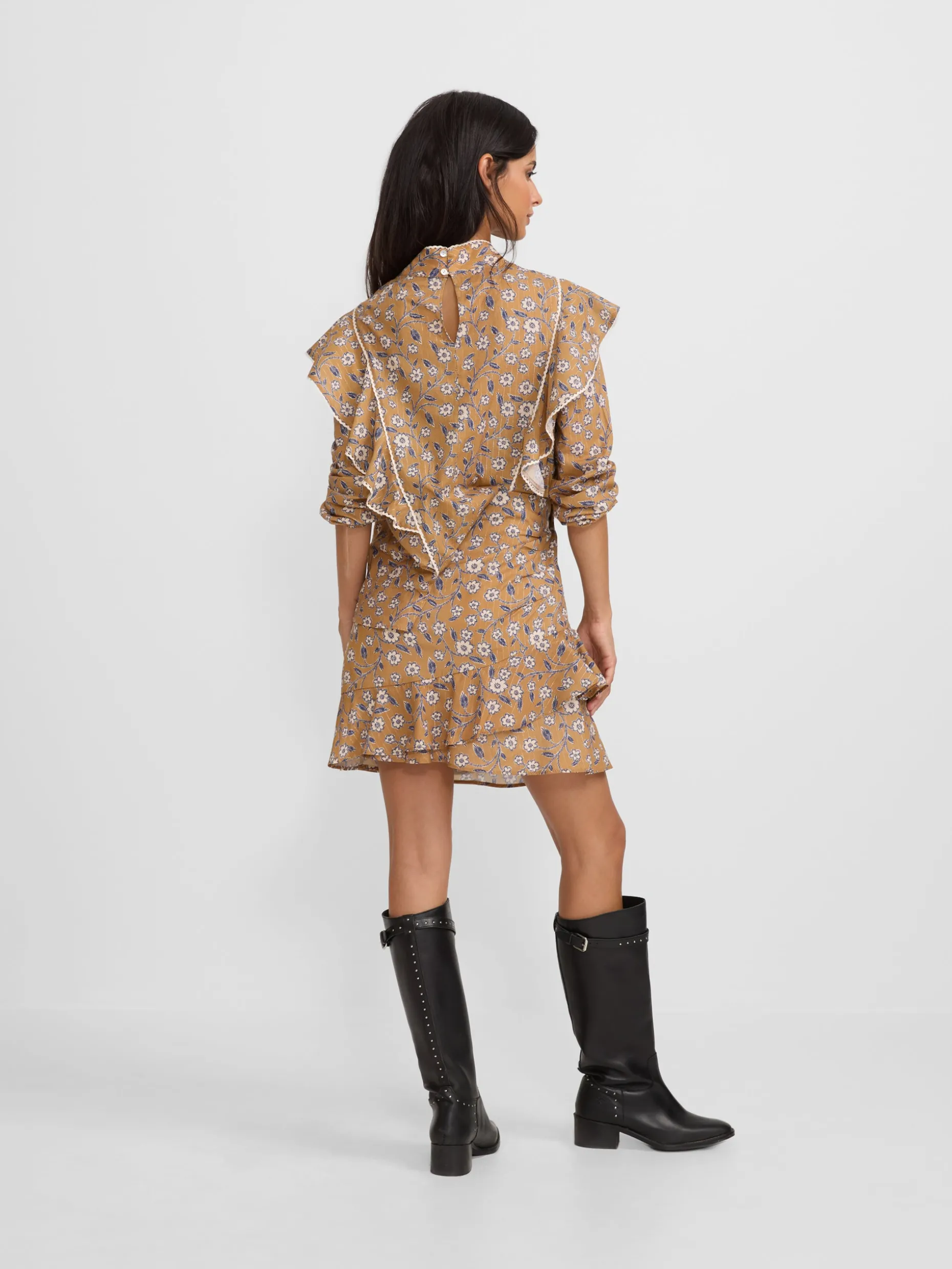Falda mini estampado flores camel