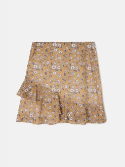Falda mini estampado flores camel