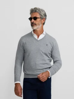 Jersey classic cuello pico gris