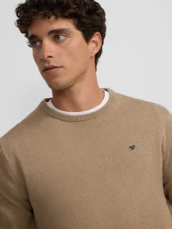 Jersey classic cuello redondo beige oscuro