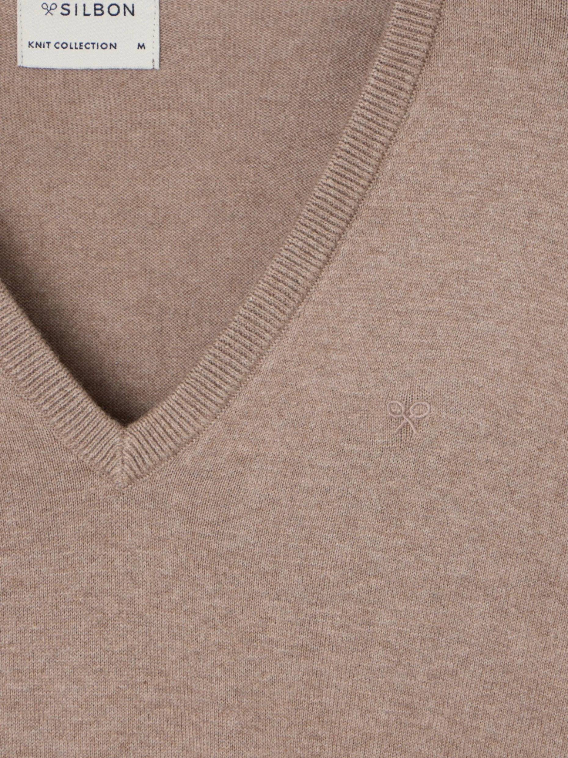 Jersey cuello pico retro marron claro
