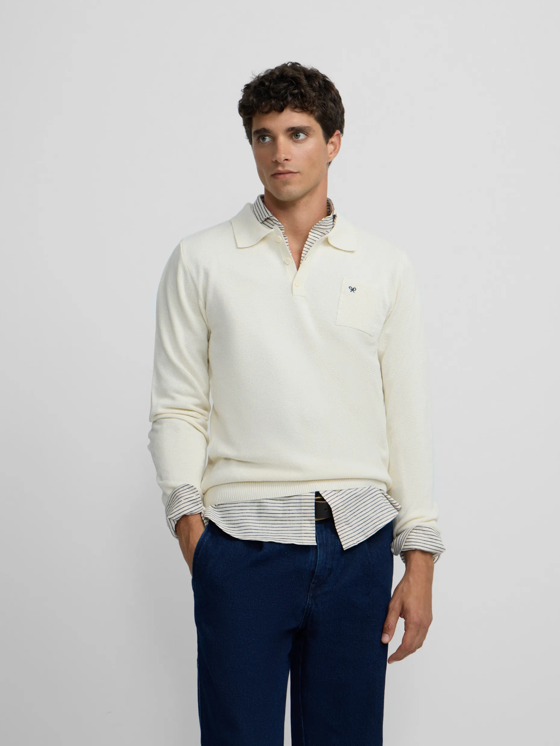 Jersey cuello polo minilogo beige