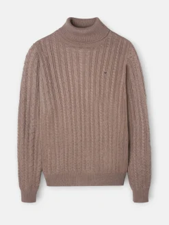 Jersey cuello vuelto de ochos marron claro