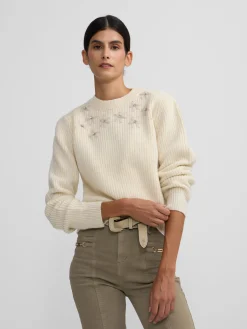 Jersey flores bordadas crudo