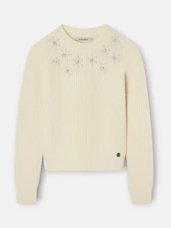 Jersey flores bordadas crudo