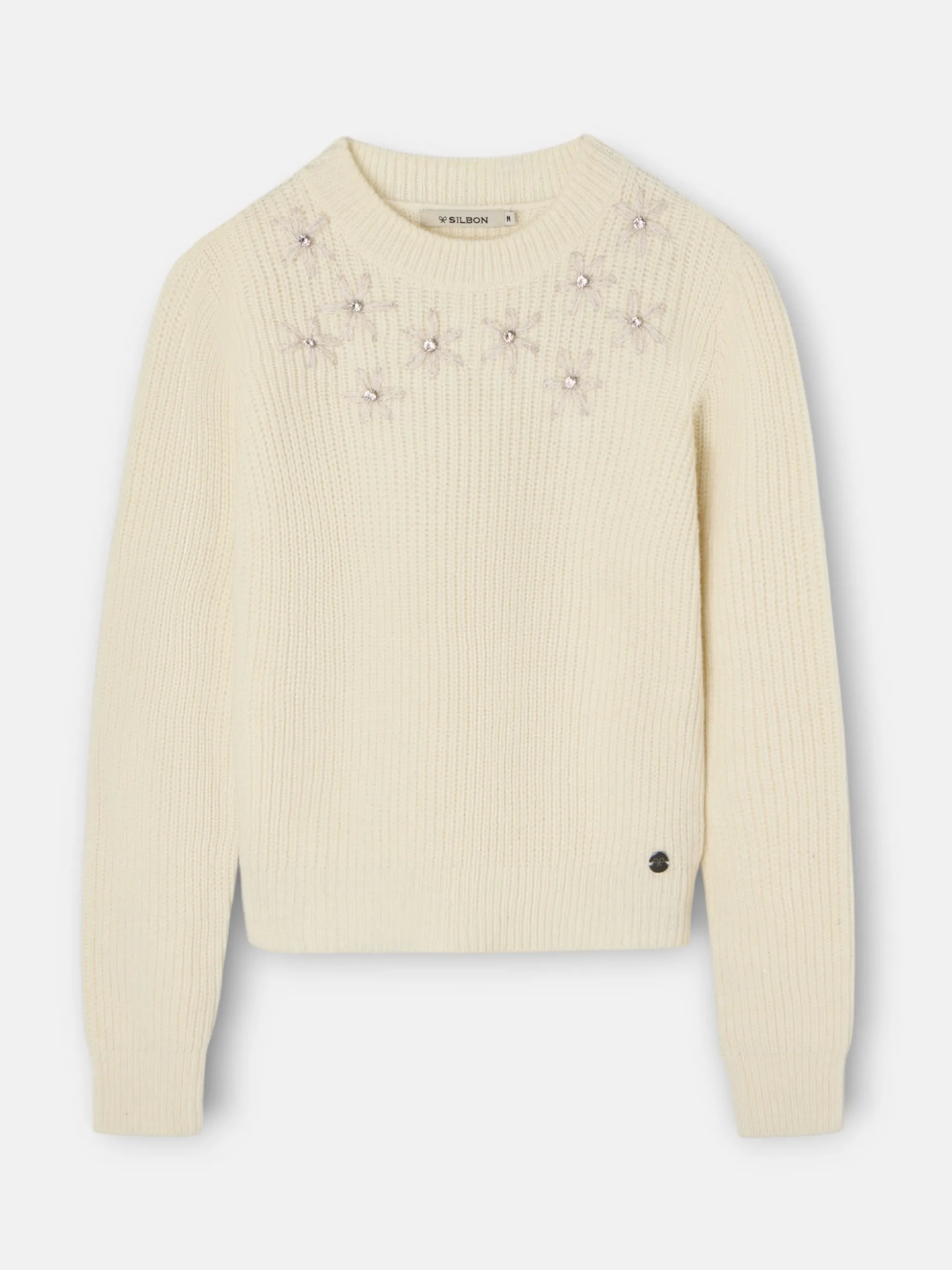 Jersey flores bordadas crudo