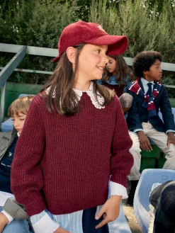Jersey girl punto cuello bobo burdeos