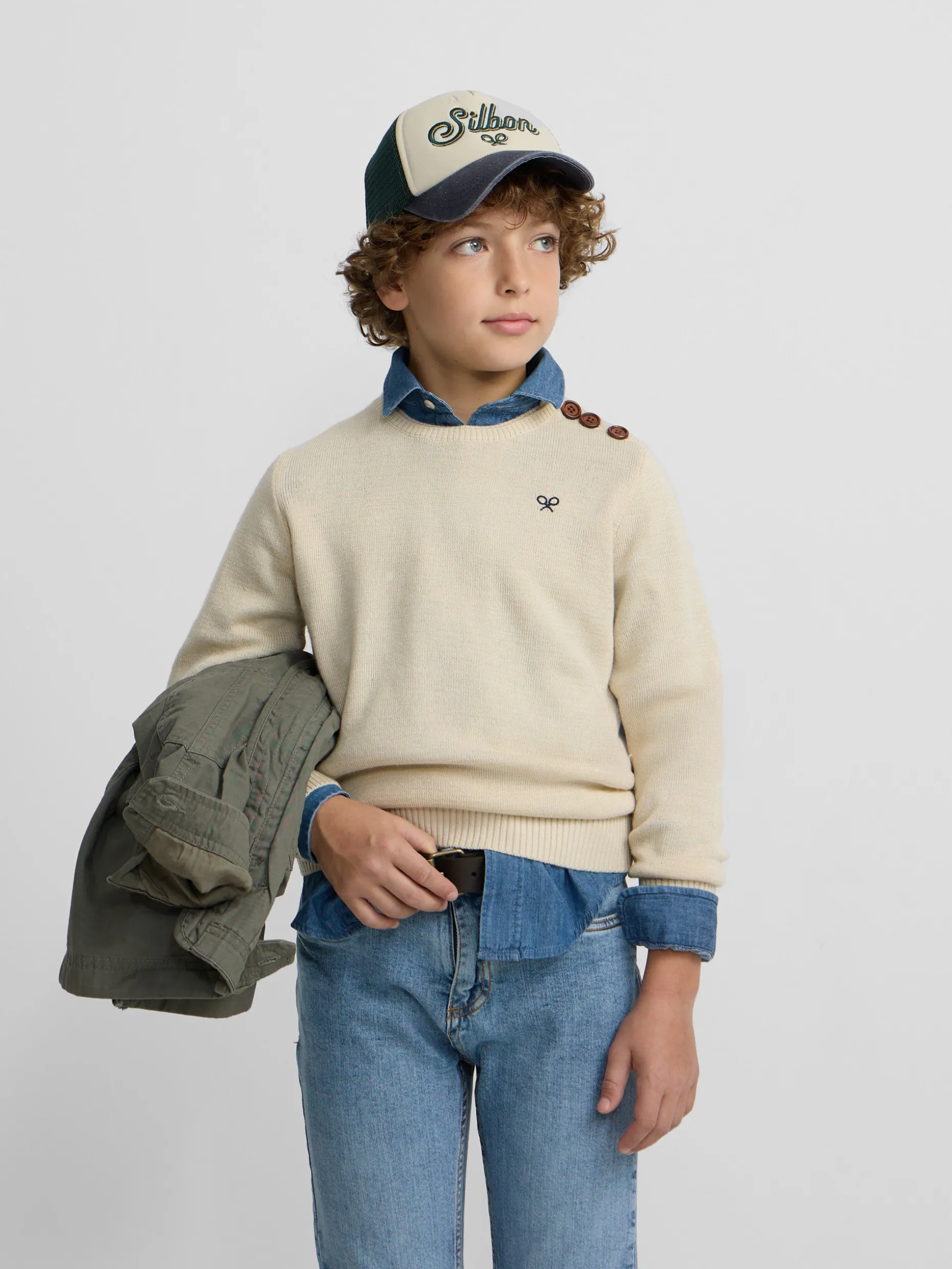 Jersey kids liso botones beige
