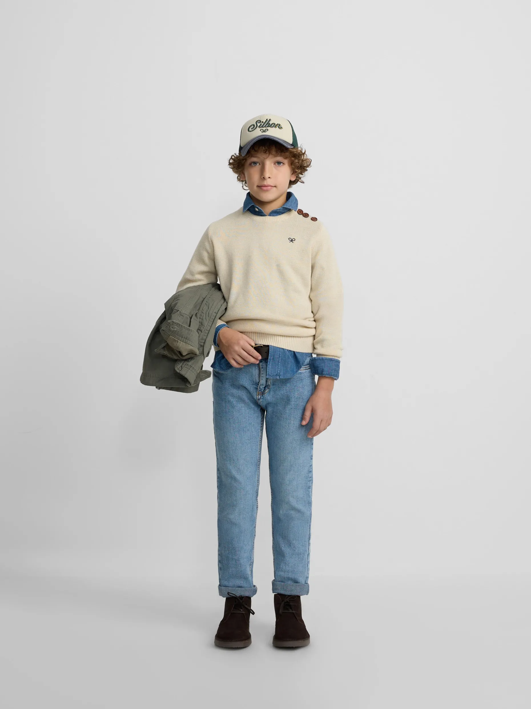 Jersey kids liso botones beige