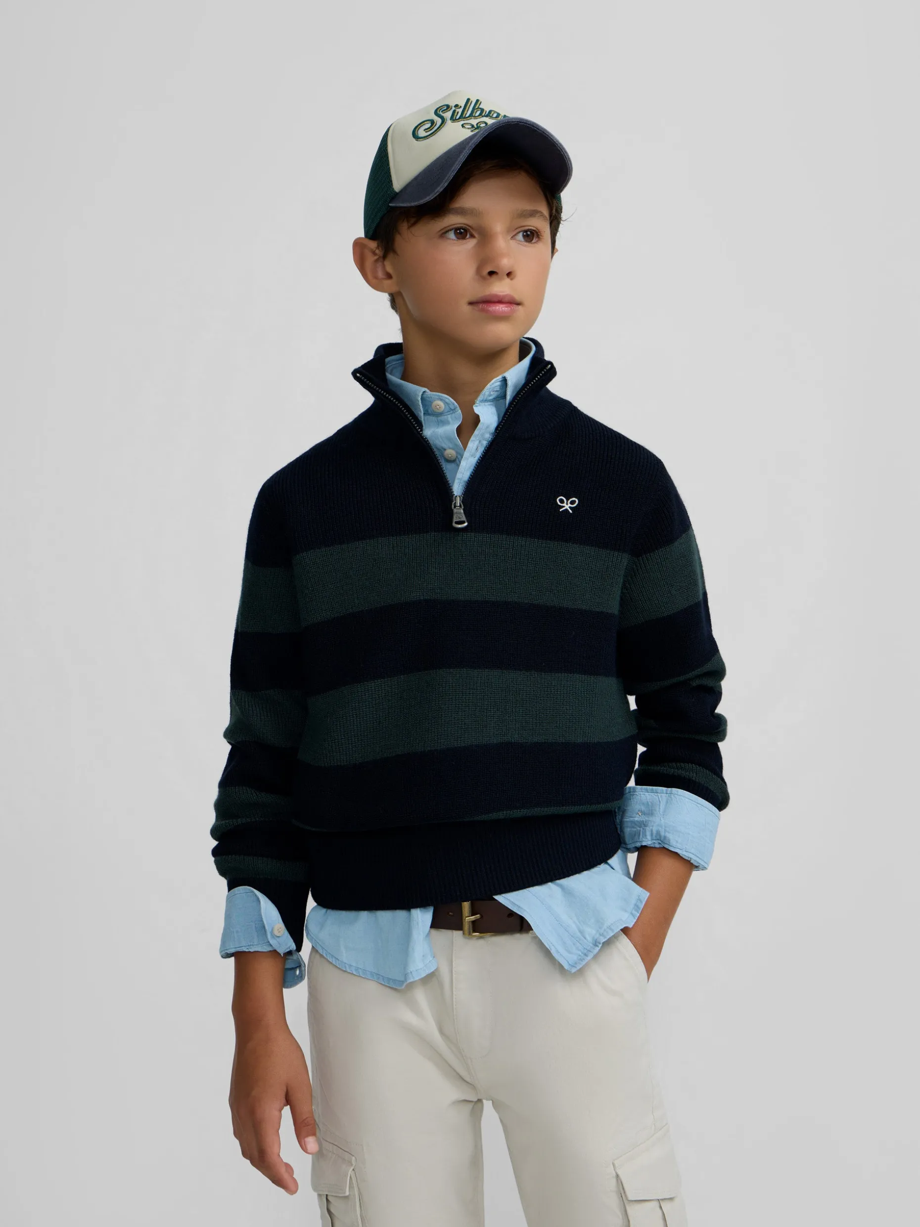 Jersey kids rayas media cremallera verde