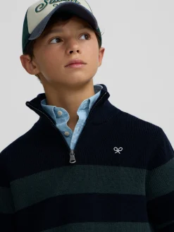 Jersey kids rayas media cremallera verde