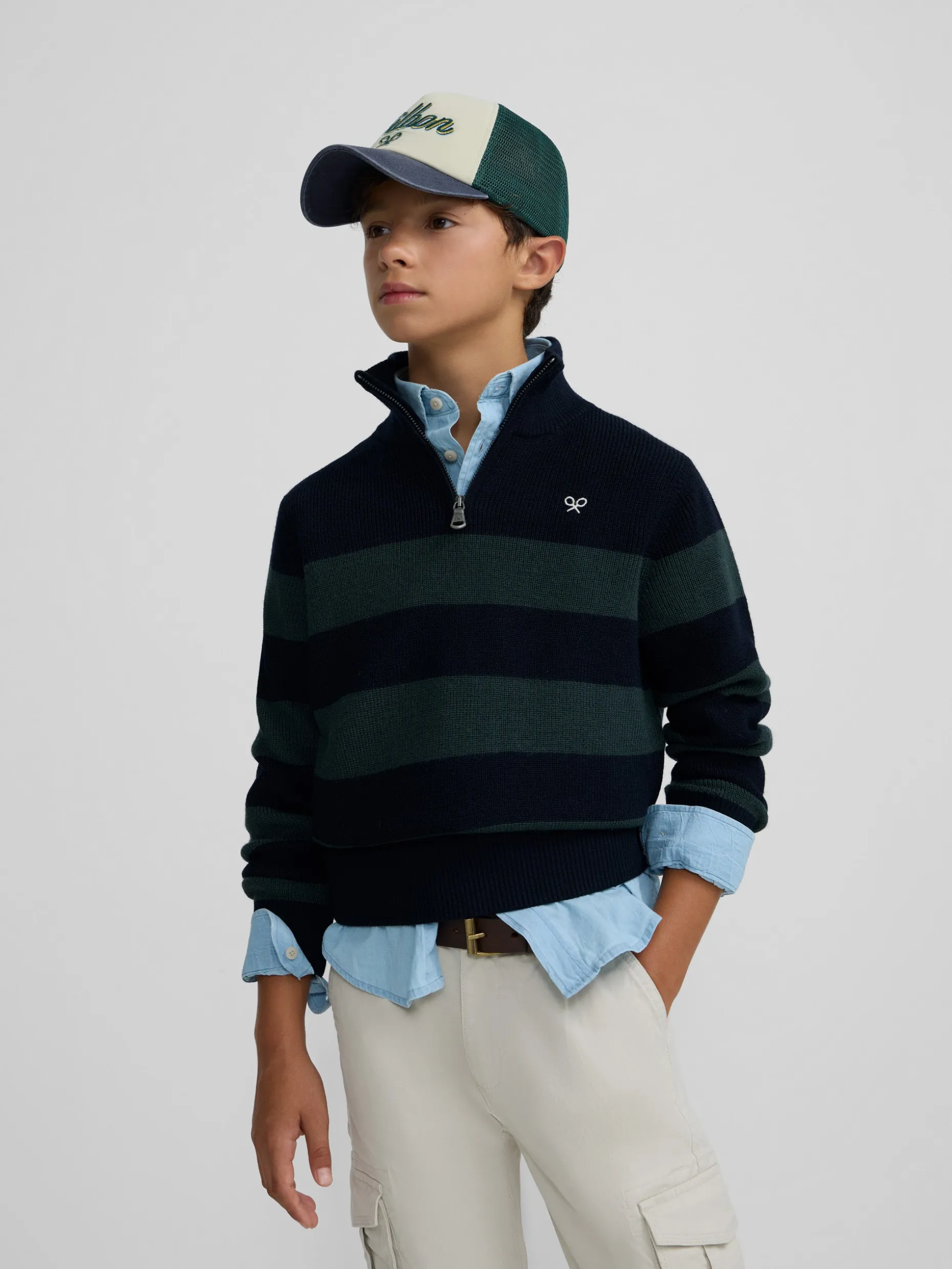 Jersey kids rayas media cremallera verde