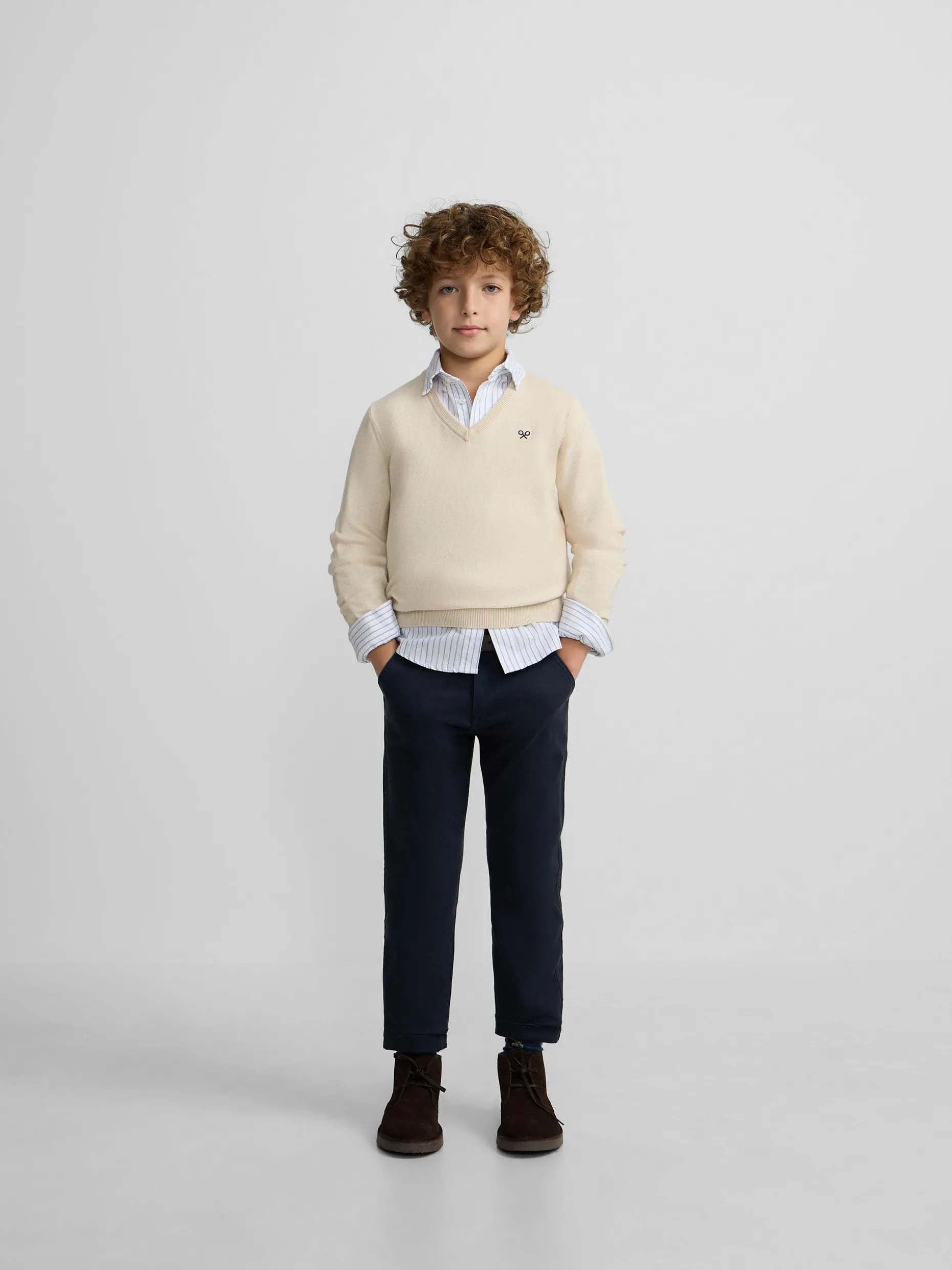 Jersey kids v neck beige