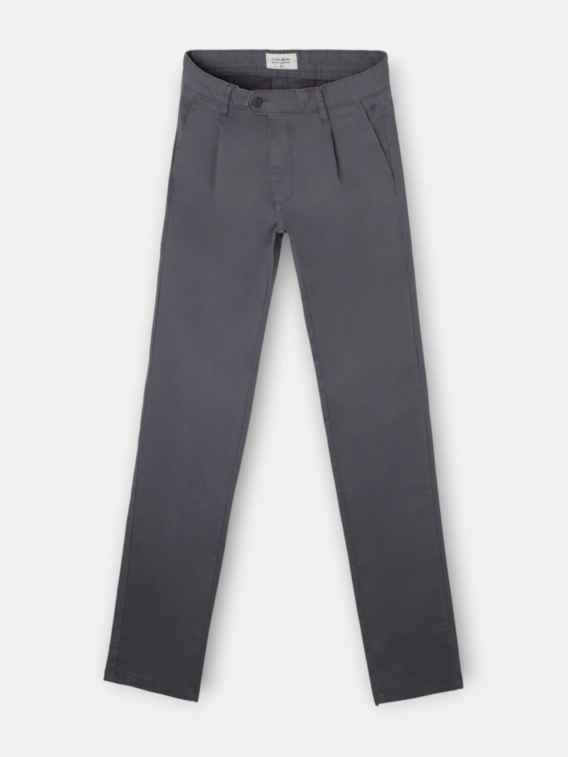 Pantalon chino casual pinzas gris oscuro